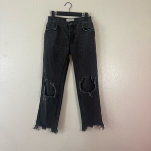 We The Free Charcoal Distressed Straight Leg Jeans